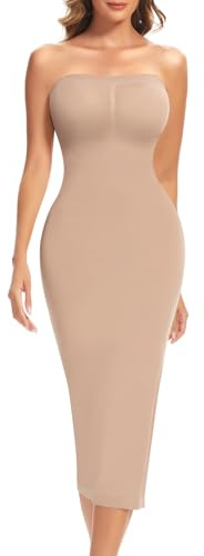 Ellareese Women’s Full Slips Tummy Control Body Shaper High Waist Seamless Shapewear for Everyday Wear Beige