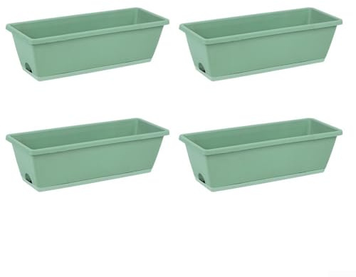 Plastfönster blomväxt lådor 4 st rektangulära med dränering och spill fångstbrickor för hälsosam tillväxt av grönsaker, suckulenter och prydnadsblommor (ljusgrön)