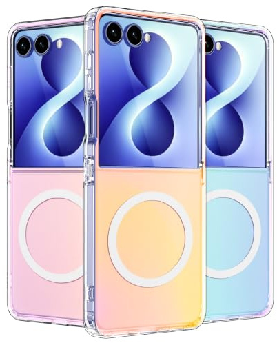 zZjoOoj För Samsung Galaxy Z Flip 7/Flip 8 fodral med gradient kompatibel med magsafe, [Fluorescerande gradient], stötsäkert och reptåligt mobiltelefonfodral Galaxy Z Flip 7/8 fodral – kvällsröd