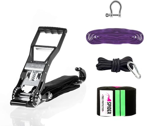 SPIDER SLACKLINE TAS02 - Hummer Kit SR - Cricchetto Professionale Leva Grande SR e Accessori - Hummer Slow Release, Sling 1T 3 m, Grillo 1,5T 12 mm, 2 Protezioni Albero XL, Back Up Kit - Set Completo
