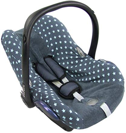 BAMBINIWELT Sommerbezug, Schonbezug, Bezug aus FROTTEE kompatibel mit Maxi Cosi CABRIOFIX STERNE (grau türkise Sterne) XX