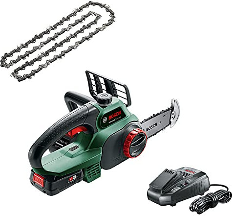 Bosch Cordless Chainsaw UniversalChain 18 (1 Battery 2.5 Ah, 18 Volt System, in Carton Packaging) + Bosch Universal Chain 18 Replacement Chain (in Blister Pack)