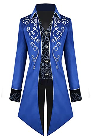 OBEEII - Frac da Uomo Gotico, Steampunk e Medievale, Vittoriano per Costume di Carnevale, Cosplay, Uniforme, Smoking - Blu, Taglia S
