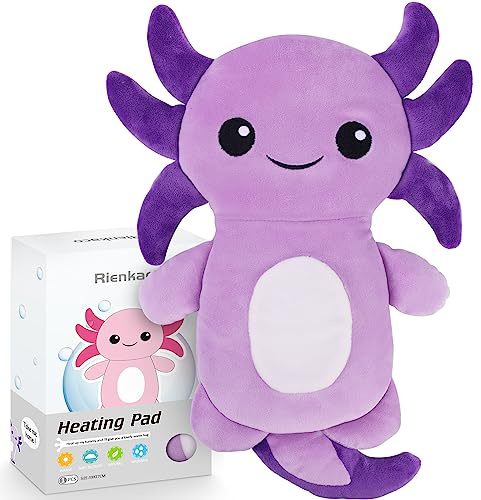 Microwavable Heating Pads for Cramps, Cute Microwave Heating Pad Period Cramps Pain Relief for Women & Girls, Stuffed Animals Moist Heat Pad for Menstrual-Washable Heat Pack (Purple Axolotl)