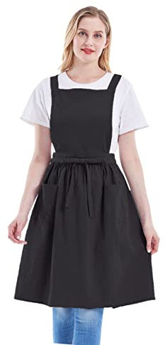 Nanxson Grembiule in cotone con cinghie incrociate sul retro Grembiule da abito con 2 tasche Grembiule da lavoro regolabile per la cucina, il giardinaggio e la caffetteria