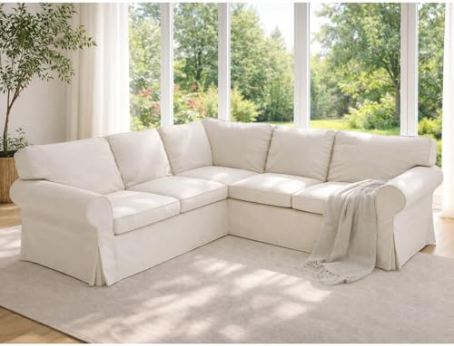 HomeTown Market slitstarkt hörnsoffa skydd ersättning kompatibel med IKEA Ektorp 2 + 2 sektionssofa. Bara dra-på-skydd! Soffa ingår inte! (Polyester beige 2 + 2 sektionssofa)
