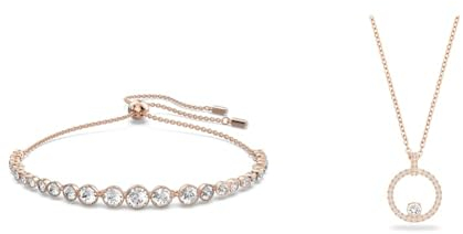 Swarovski Emily Bracelet, White Round Cut Crystals in a Rose Gold Tone Plated Setting, from the Emily Collection & Creativity pendant, Circle, White, Rose gold-tone plated