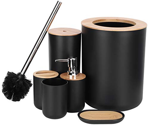 Set di Accessori per Il Bagno 6 Pezzi, Kit Completo da Bagno Set di Accessori per Il Bagno con Portaspazzolino, Contenitore per Portasapone, Tazza, Scopino per WC, Set da Bagno