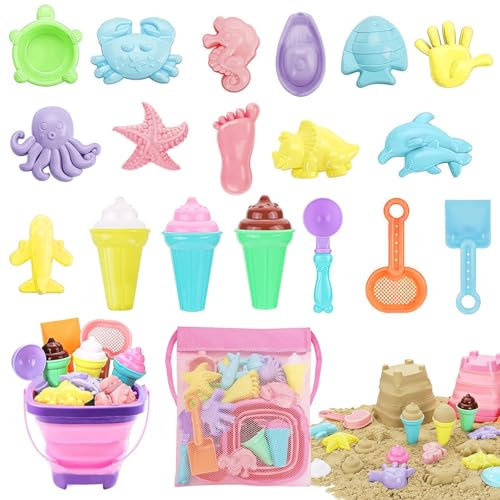 YushengTai Sandspielzeug Set Junge Mädchen, Sandkasten Ppielzeug, Sandspielzeug EIS, Strandspielzeug und Sandspielzeug Set mit Sandeimer und Tasche für Kinder ab 2 3 4 5 Jahr