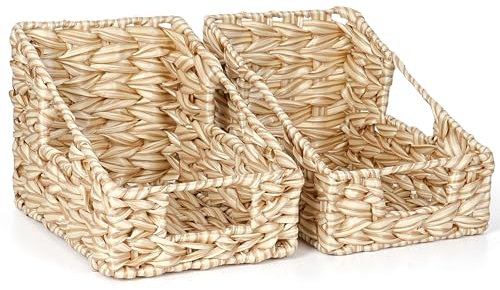 Winter Shore Cesto Vimini Intrecciato con Maniglie (Set da 2) - Cestino Decorativo per Mensole, Dispensa e Organizzazione Cucina