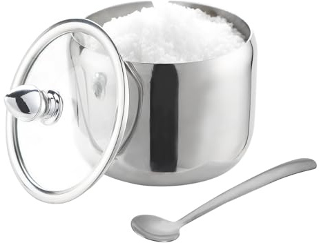 IBWell 10oz Sugar Bowl with Lid and Spoon Silver Sugar Container with Spoon for Coffee Bar Kitchen Accessories for Seasoning Sugar Salt Coffee Bean