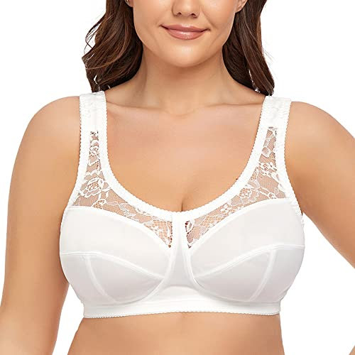 Ayigedu Women's Minimizer Bra Wireless Plus Size Full Coverage Soft Cup Bra Non Padded 34F White