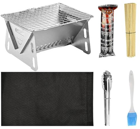 Barbecue pliable, barbecue portable pliable au charbon de bois - Gril de table compact en acier inoxydable,Grill pliable avec bâtons et blocs de carbone pour la cuisine en plein air, le camping et le