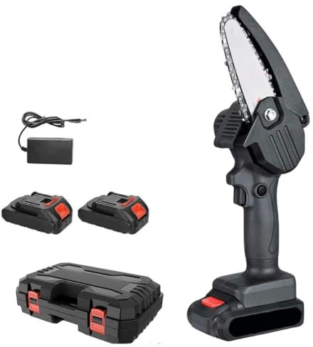 Mini Motosega a Batteria 4 Pollici con Doppia Batteria e Valigetta, Ideale per Potatura e Lavori di Precisione in Legno - Strumento Perfetto per il Fai Da Te