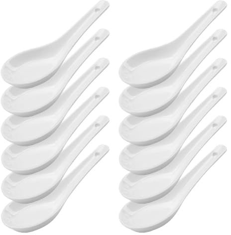 LATRAT 12 styck soppskedar keramik, soppsked, skedar set porslin, serveringssked för risskålar, ramen, förrätter, desserter, vit, 12