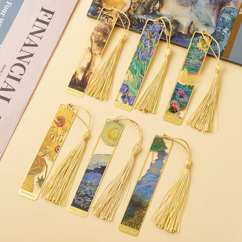 ZOOEASS metallbokmärke med tofs, gyllene ihåliga bokmärken, oljemålningstema från Van Gogh, 6 stycken, stil 3