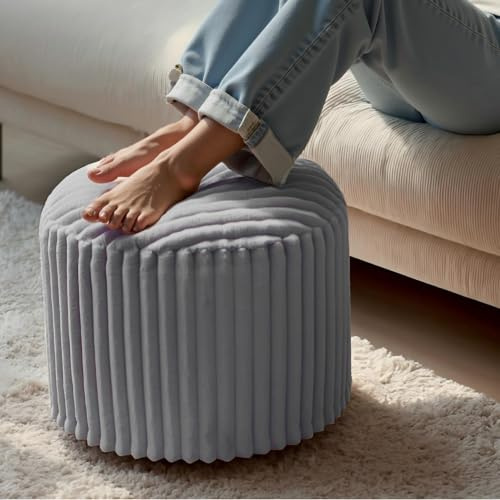 DAWNYIELD Pouf Rond, Tabouret Repose-Pieds en Mousse Mémoire - Housse en Fausse Fourrure Douce, Pouf Canapé Tabouret, Multifonction pour Salon, Bureau, Chambre, 38x50x50 cm, Gris