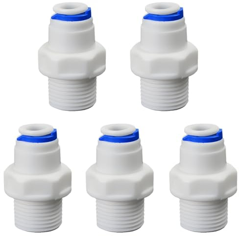 3/8 Male Thread Straight Through x 1/4 PE Hose OD Push-In Quick-Connect Fitting for RO Reverse Osmosis Water Filter, Beverage Dispenser & Water Filtration/Purification Systems Accessories (5PCS)