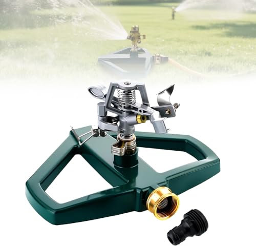 Arroseur d'eau de Jardin Automatique Rotative Pelouse, Arroseur de Jardin Arroseur Premium Automatique 360 Rotatif Réglable Jardin, Arrosage Jardin à Impact Pulsé avec Base en Métal (Argenté)
