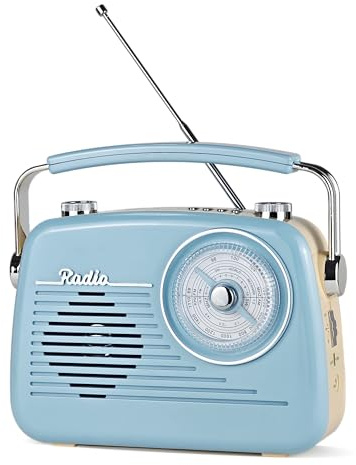 Portable AM FM Shortwave Vintage Radio Multifunctional Bluetooth Speaker 4 Power Options 5W Speaker TWS Stereo Plug-in Wall/Type-C Charging Emergency Radio for Home Outdoor Camping (Blue)