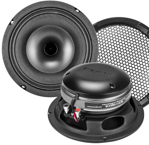 PRV AUDIO 6.5 Shallow Coaxial Car Audio Speaker 2X 6CX380-4 Slim Loudspeakers with Built-in Tweeter Driver and Grill Included 380 Watts 4 Ohm (2 Speakers) Bundle