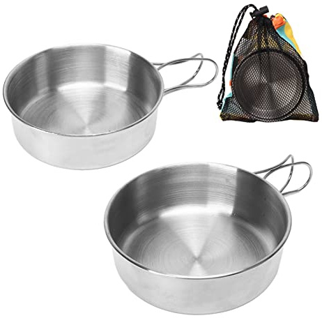 Ciotola da esterno in acciaio inossidabile Mini ciotola da campeggio portatile con manico pieghevole per kit di pentole da campeggio Resistente leggera Facile da pulire per