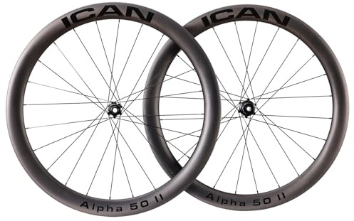 ICAN Alpha 50Ⅱ 1460g Carbon-Rennrad-Laufradsatz Disc 700C Center Lock Clincher Tubeless-kompatibel 12 x 100/12 x 142 mm (Alpha 50Ⅱ Kompatibel mit XDR 12-Fach)