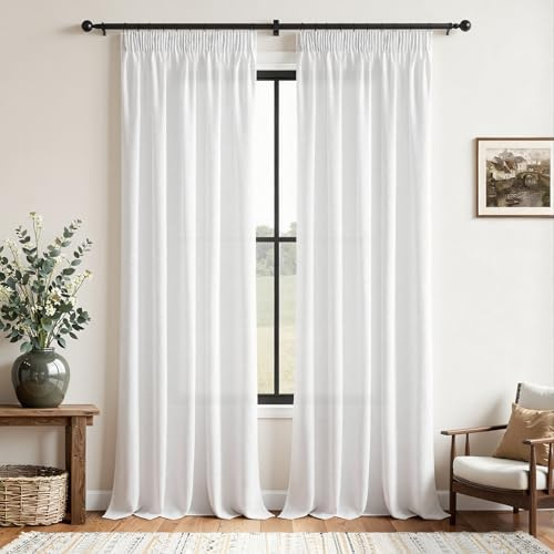 CUTEWIND Cortinas Lino Blanco Cortinas para Salon Cortinas para Riel Dormitorio 2 Piezas con Cinta Fruncidora 140cm de Ancho y 245cm de Altura, Translucide Modernas para Comedor y Habitacion