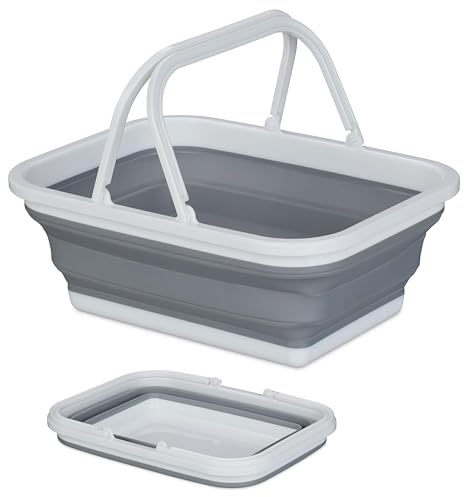 BritVibe Collapsible Washing Up Bowl with Handles – Foldable Washing Up Bowl for Camping, Caravan & Kitchen – Pop Up Silicone Wash Bowls, Rectangular Folding Basin for Home & Outdoor Use