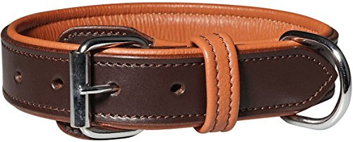 Knuffelwuff 13967-007 Leder Hundehalsband mit Schnallenschutz Detroit, 60-68 cm, braun