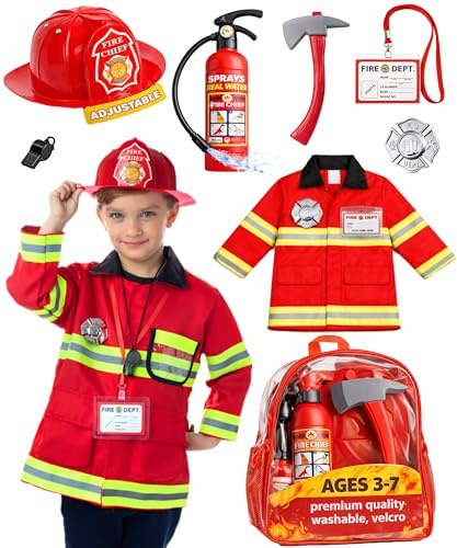 Born Toys Firefighter Costume for Kids Ages 3-7, Fireman Boys & Girls Set