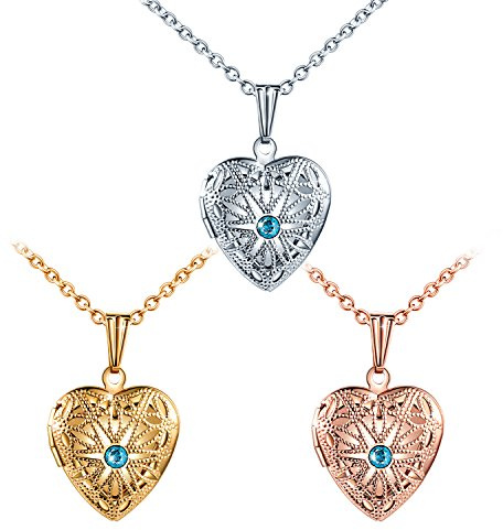 MicLee Medaljong hjärtform minne vintage mode medaljong halsband lila kubisk zirkon 50 cm (19,7 tum) för kvinnor med presentask gratulationskort, Kubisk zirkonia