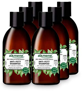alkmene Anti Fett Shampoo mit Bio Brennnessel - Haarshampoo für fettige Haare - veganes Shampoo ohne Silikon, Parabene, Mineralöl, SLS & SLES - Haarpflege im 6er Vorteilspack (6x 250 ml)