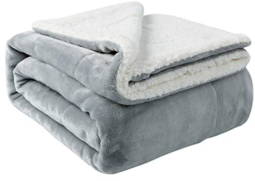NANPIPER Sherpa Blanket Twin Thick Warm Blankets for Winter Bed Super Soft Fuzzy Flannel Fleece/Wool Like Reversible Velvet Plush Fabric(Light Grey Twin Size 60x80)