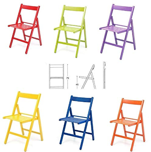 buiani 6 sedie Colorate Sedia in Legno Verniciato richiudibile per Campeggio casa e Giardino (Rosso,Verde,Viola,Giallo,Blu,Arancione)