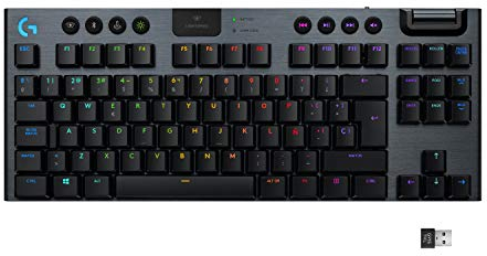 Logitech G G915 LIGHTSPEED TKL Teclado Gaming Mecánico Inalámbrico con teclas GL-Táctil de bajo perfil, LIGHTSYNC RGB, Diseño ultra delgado, 40 Horas duración de Batería, Disposición QWERTY ES - Negro