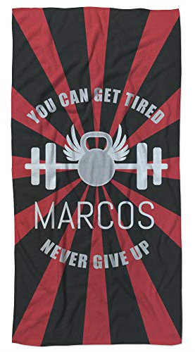 LolaPix Toalla Microfibra Grande. Toalla de Gimnasio, Deporte, Ducha, Playa. Superabsorbente y antibacteriana. Disponible en Varios tamaños. Never Give UP - Rojo
