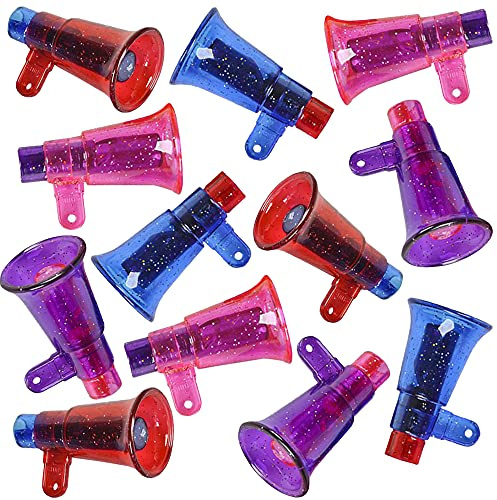 ArtCreativity Mini Glitter Megaphone Whistles Set of 12, Fun Noise Makers Party Favors for Kids, Durable Plastic Material, Christmas Gift for Kids, Child New Year Party Gifts