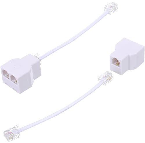 MAOZHOU Telefonkabel Adapter,1 bis 2 RJ11 Buchse Y Splitter mit RJ11 6P4C Stecker Kabel,Geeignet für Telefon,Faxgerät (2 Stück,Weiß)