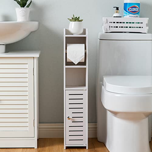 AOJEZOR Toilettenpapierhalter, Schranksäule mit Toilettenpapierhalter, 2-in-1-Toilettenpapierhalter und Toilettenbürste, Badezimmermöbel, aus PVC, Weiß