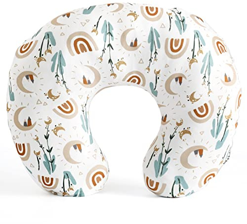 GRSSDER Housse de coussin d'allaitement extensible Minky amovible pour coussin d'allaitement, housse ultra douce et confortable pour bébé garçon et fille, motif arc-en-ciel mignon
