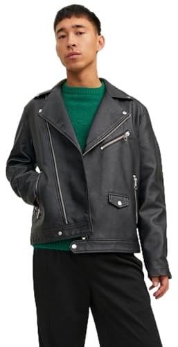 JACK & JONES JORFLORES Biker Jacket Chaqueta de Motociclista, Negro, L para Hombre