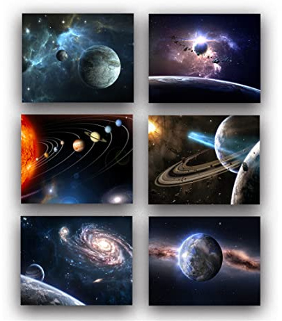 Universe Starry Sky Wall Art Outer Space Planet Wall Art Painting，for Bedroom, Lvingroom, Bathroom Decor ，Posters for Kids, Boys or Girls Room ，Astronomy Picture Modern Artwork Set of 6 （ 8 x10 ）