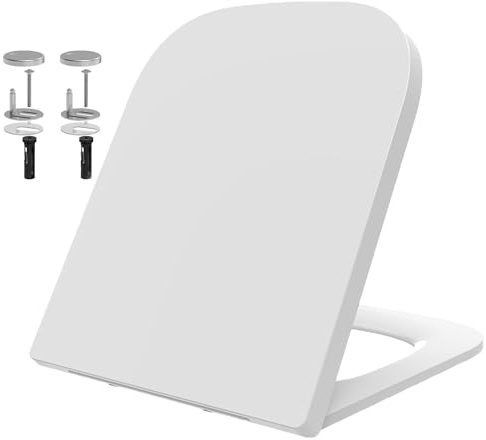 Mass Dynamic Soft Close Square Toilet Seat White, One Button Quick Release Toilet Seats with Top Fixings and Adjustable Hinges, Slim Urea Formaldehyde Loo Seat, 421mm x 352mm