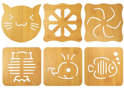 Topfuntersetzer Holz, 6 Stück Topfuntersetzer Untersetzer Hitzebeständiger, Tischset Topf Untersetzer, Natürliche Töpfe Pfannenschoner für Küchen Schüssel Töpfe Pfannen Teller