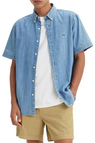 Levi's Camicia a Maniche Corte da Uomo Authentic Button, Eli Medium Blue Wash, XS