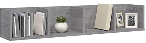 Gecheer Vägghylla FLoating CD-vägghylla DVD förvaringshylla bokvisning hylla CD-enhet hylla organiserare grå Sonoma 100 x 18 x 18 cm konstruerat trä