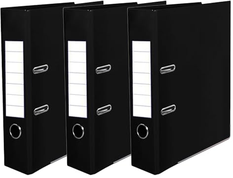 JMS we create smile Pack of 3 - Black A4 Lever Arch Files 75mm Lever Arch Files - Finger Pull Ring Document Organiser Legal Document Folders