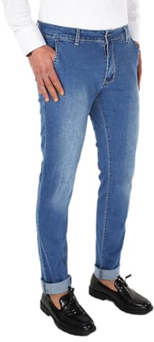 VEQUÈ Jeans Uomo Elasticizzato Tasche America Cotone Leggero Pantalone Casual Elegante Primaverile Estivo (IT, Numero, 50, Regular, Regular, Blu Chiaro)