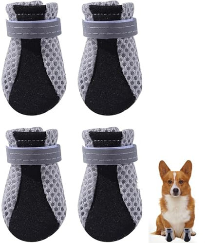 ARROMI 4 Stück Hunde Schuhe, Outdoor, Rutschfeste Sohle, Reflektierender Klettverschluss, Schwarz, L